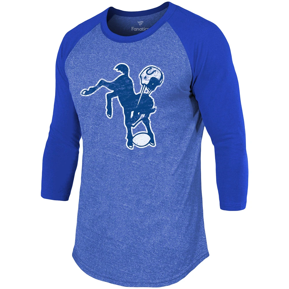 Men's Fanatics Quenton Nelson Royal Indianapolis Colts Team Player Name & Number Tri-Blend Raglan 3/4-Sleeve T-Shirt