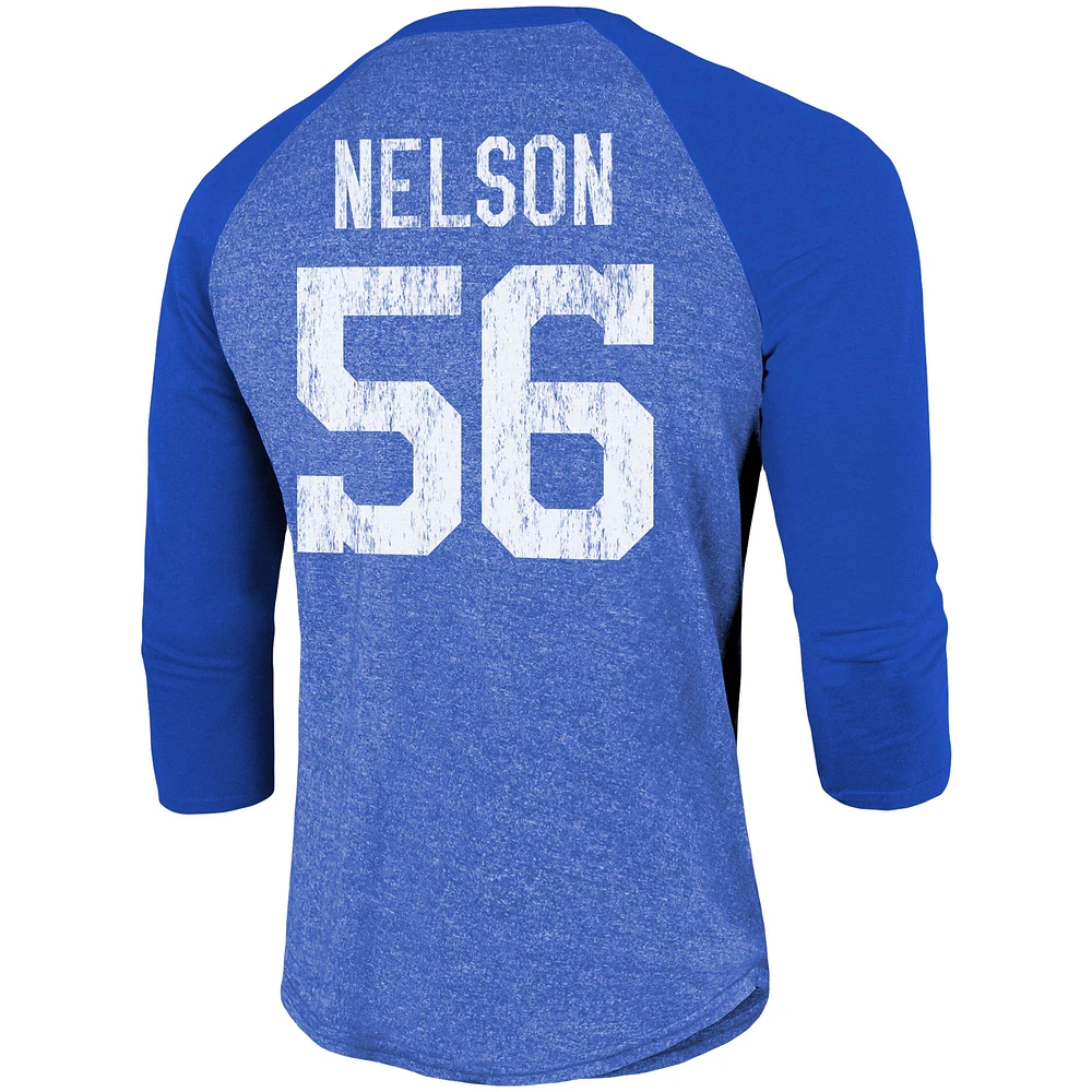 Men's Fanatics Quenton Nelson Royal Indianapolis Colts Team Player Name & Number Tri-Blend Raglan 3/4-Sleeve T-Shirt