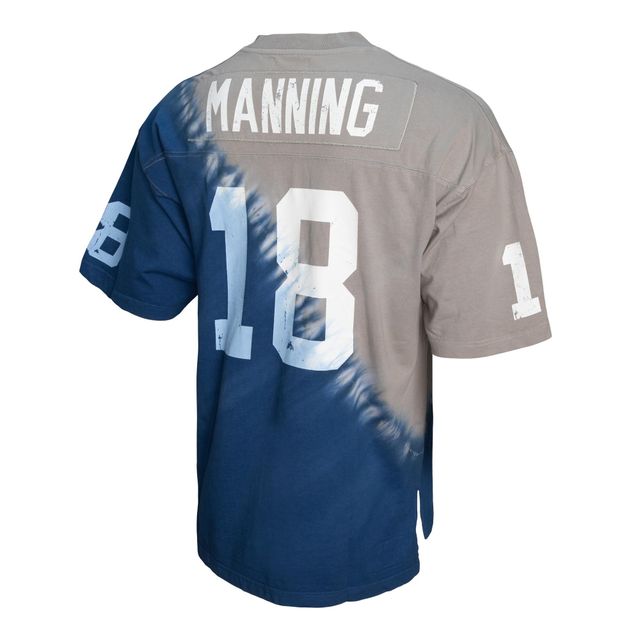 Hommes Mitchell & Ness Peyton Manning Royal/Gris Indianapolis Colts Nom et numéro du joueur à la retraite Teinture diagonale tie-dye - T-shirt encolure en V