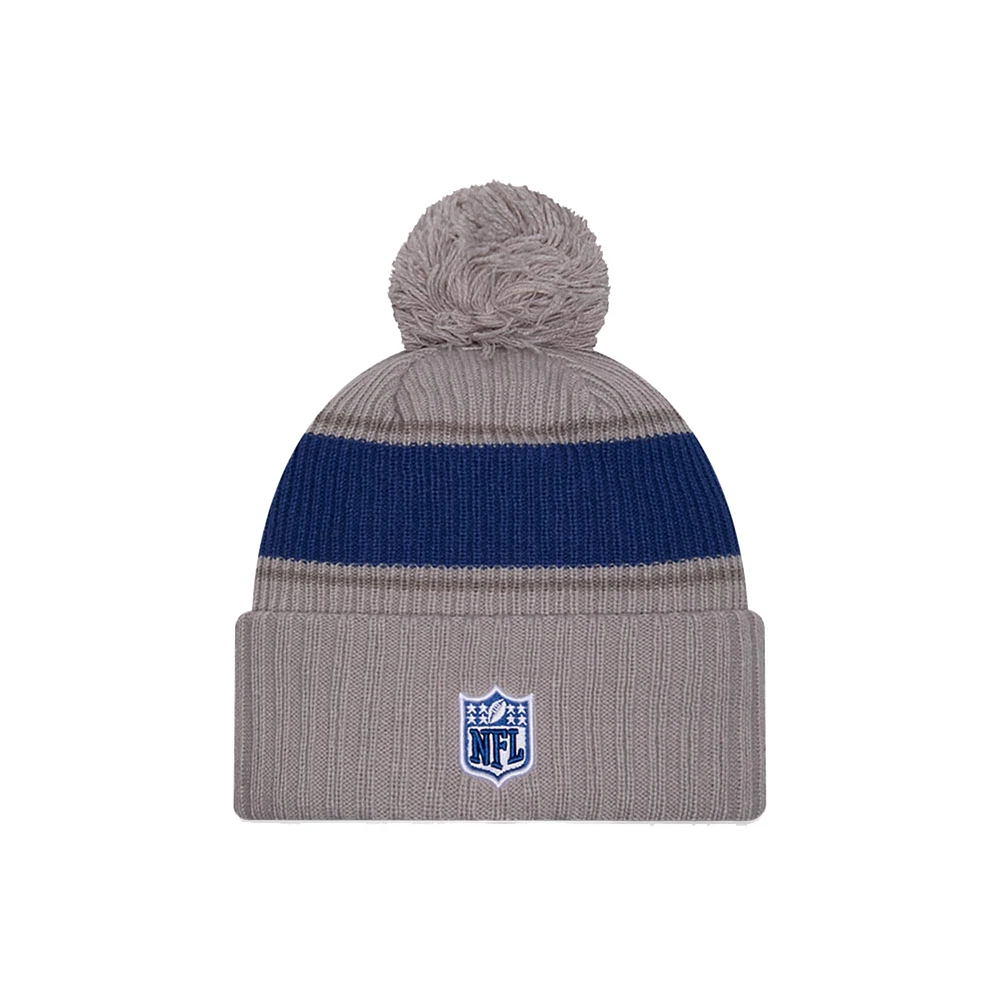 Men's New Era  Gray Indianapolis Colts 2024 Sideline Sport Cuffed Knit Hat with Pom