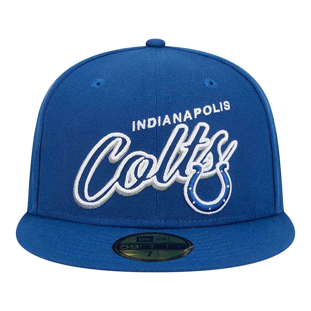 Men's New Era Royal Indianapolis Colts  Script Sided 59FIFTY Fitted Hat