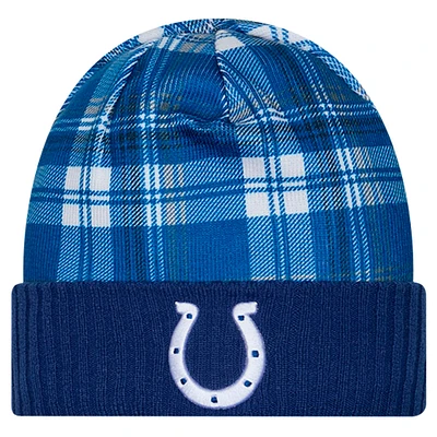Bonnet en tricot à revers Royal Indianapolis Colts Sideline Statement pour homme New Era