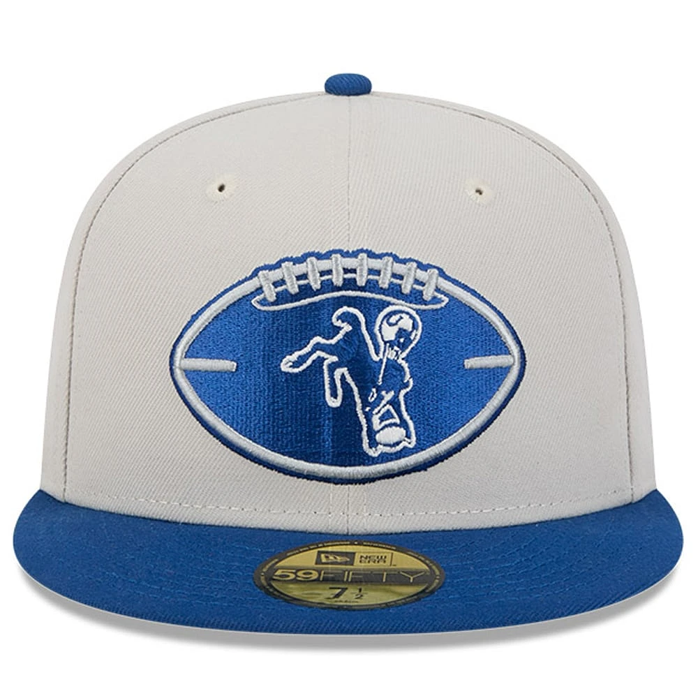 Men's New Era Stone/Royal Indianapolis Colts 2024 Sideline Historic 59FIFTY Fitted Hat