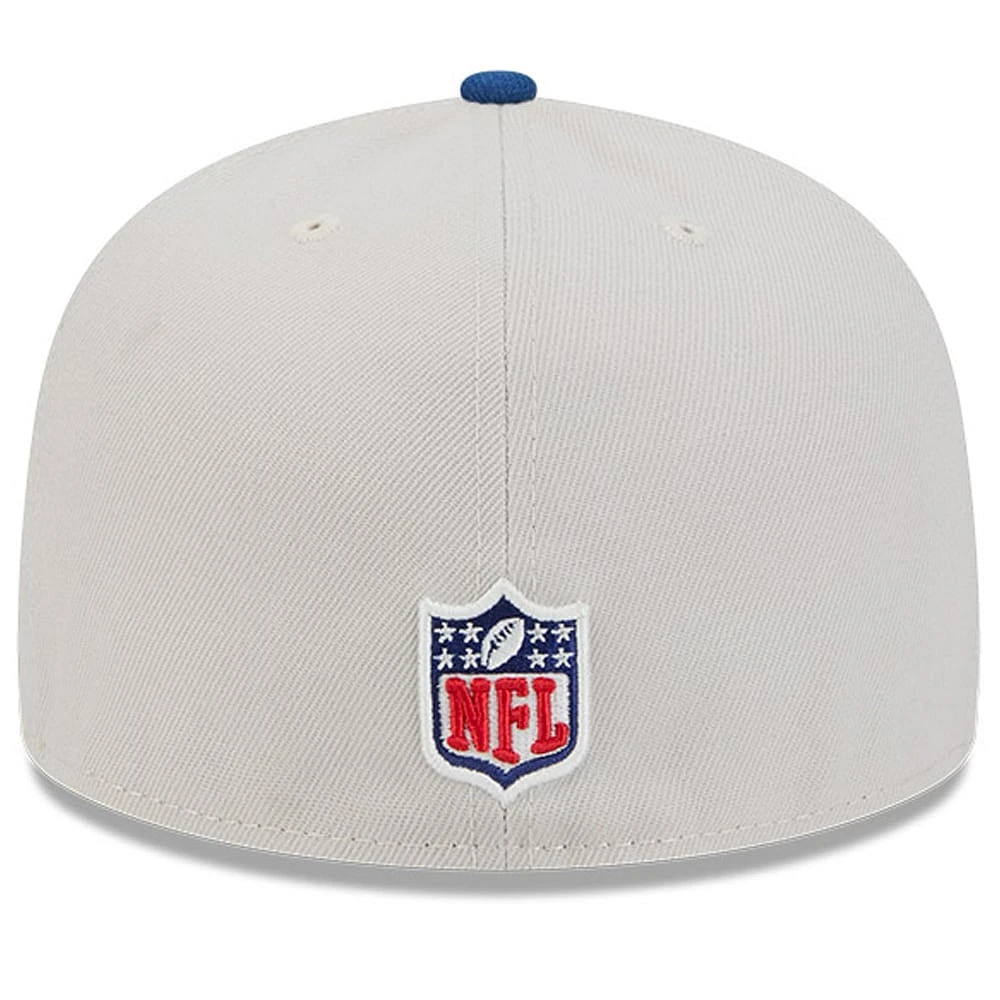 Men's New Era Stone/Royal Indianapolis Colts 2024 Sideline Historic 59FIFTY Fitted Hat