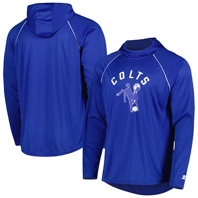 T-shirt à capuche raglan avec logo vintage Starter Royal Indianapolis Colts pour homme