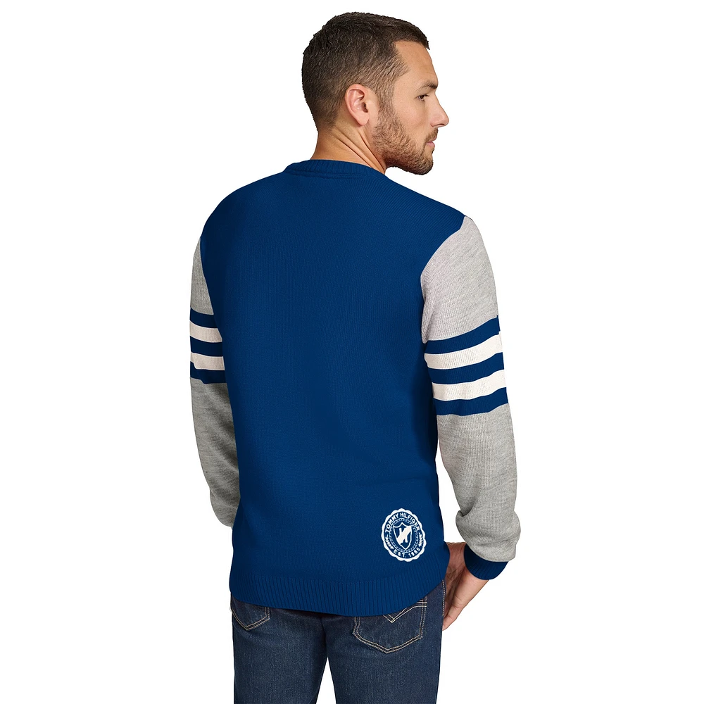 Men's Tommy Hilfiger Royal/Heather Gray Indianapolis Colts Acrylic Crewneck Pullover Sweatshirt