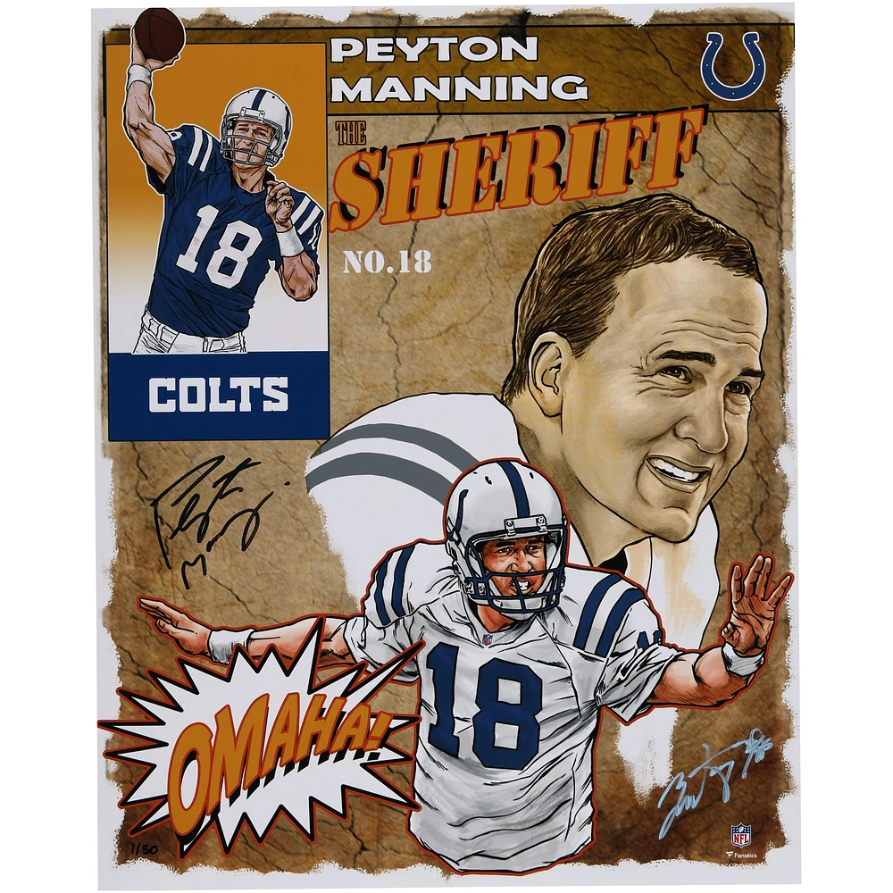 Peyton Manning Indianapolis Colts Autographed 16" x 20" Photo Print - Art by Brian Kong - Limited Edition of 50