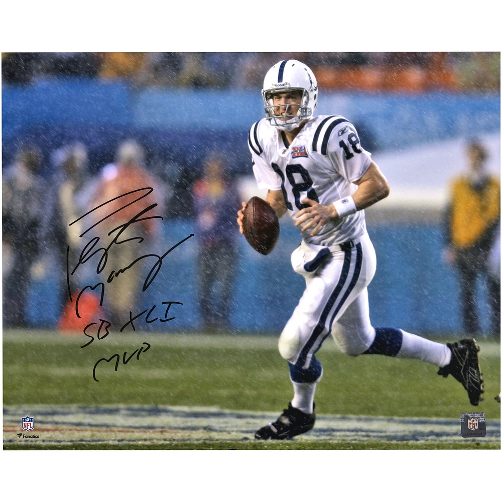 Peyton Manning Indianapolis Colts Autographed 16" x 20" Super Bowl XLI Rain Photograph with "SB XLI MVP" Inscription