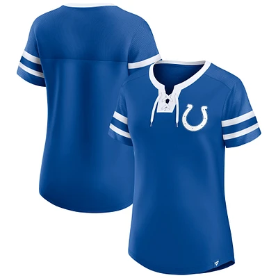 T-shirt à lacets et paillettes pour femme Fanatics Royal Indianapolis Colts