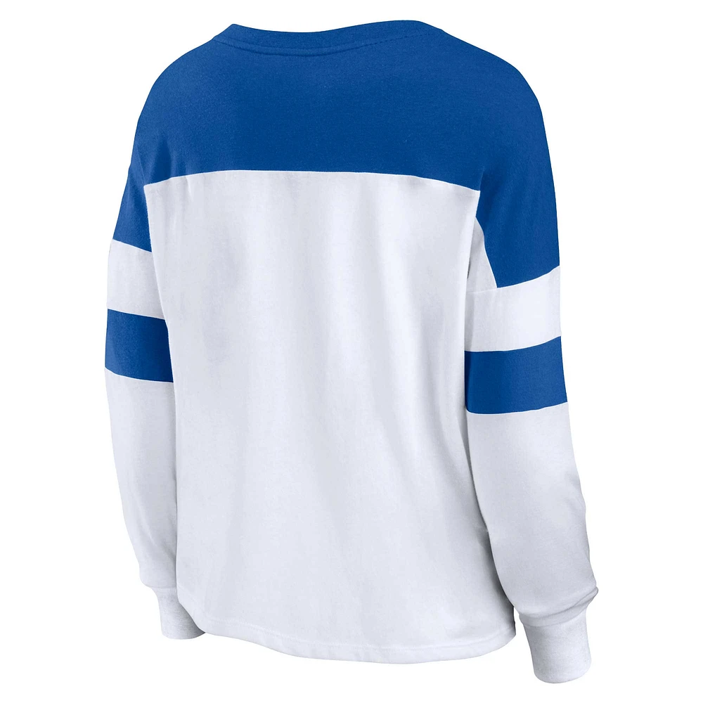 Women's Fanatics White/Royal Indianapolis Colts Plus Even Match Lace-Up Long Sleeve V-Neck Top
