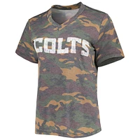 T-shirt tri-mélange à col en V Majestic Threads pour femmes Jonathan Taylor Camo Indianapolis Colts Nom et numéro