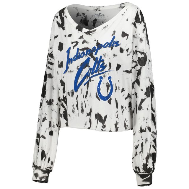 T-shirt court à manches longues et col en V pour femmes, Majestic Threads, Jonathan Taylor, Indianapolis Colts, épaules dénudées, tie-dye, nom numéro