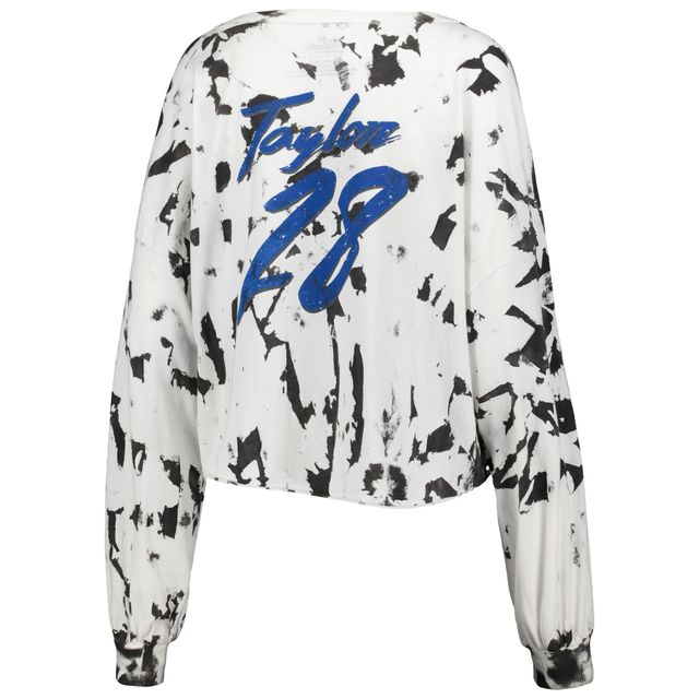 T-shirt court à manches longues et col en V pour femmes, Majestic Threads, Jonathan Taylor, Indianapolis Colts, épaules dénudées, tie-dye, nom numéro