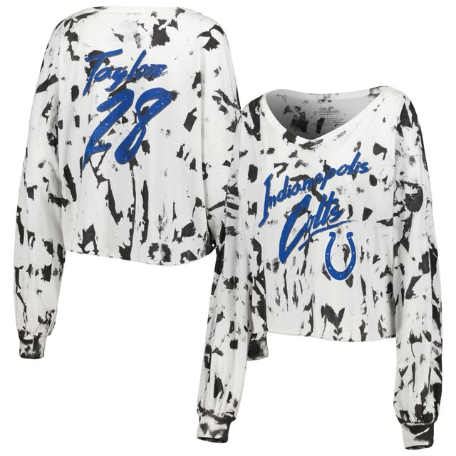 T-shirt court à manches longues et col en V pour femmes, Majestic Threads, Jonathan Taylor, Indianapolis Colts, épaules dénudées, tie-dye, nom numéro
