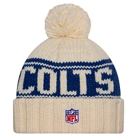 Women's New Era Cream Indianapolis Colts 2024 Sideline Cuffed Knit Hat with Pom