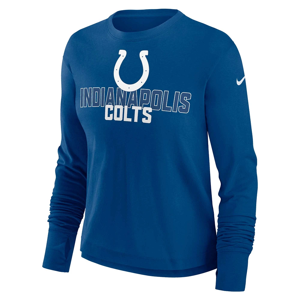 Women's Nike Royal Indianapolis Colts Modest Crop Performance Long Sleeve T-Shirt