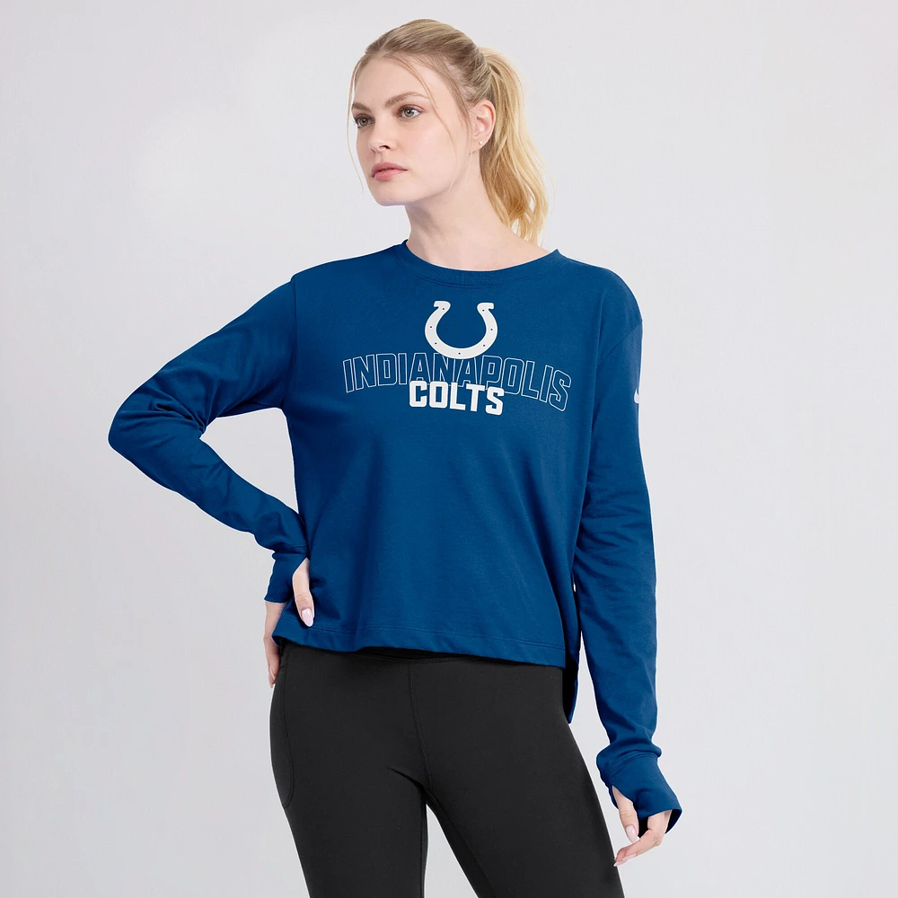 Women's Nike Royal Indianapolis Colts Modest Crop Performance Long Sleeve T-Shirt
