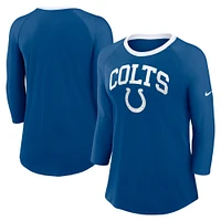 T-shirt raglan à manches 3/4 Nike Royal Indianapolis Colts pour femme