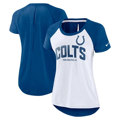 T-shirt Nike Heather Royal Indianapolis Colts Raglan avec fente dans le dos pour femme
