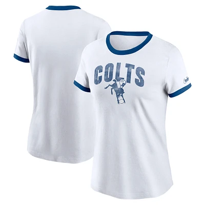 T-shirt Nike blanc Indianapolis Colts Rewind Ringer Tri-Blend pour femme
