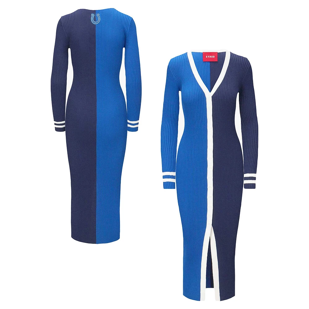 Robe pull boutonnée en tricot STAUD Royal/Navy Indianapolis Colts Shoko pour femme