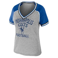 Women's WEAR by Erin Andrews Heather Gray Indianapolis Colts Cropped Raglan Throwback V-Neck T-Shirt