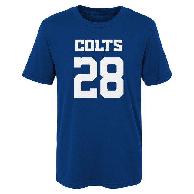 T-shirt avec nom et numéro de joueur principal des Colts d'Indianapolis Royal Jonathan Taylor pour jeunes