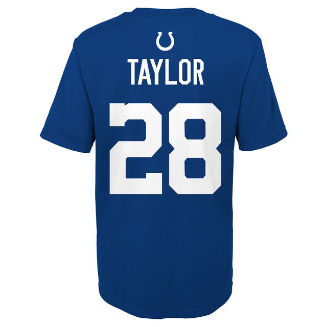 T-shirt avec nom et numéro de joueur principal des Colts d'Indianapolis Royal Jonathan Taylor pour jeunes