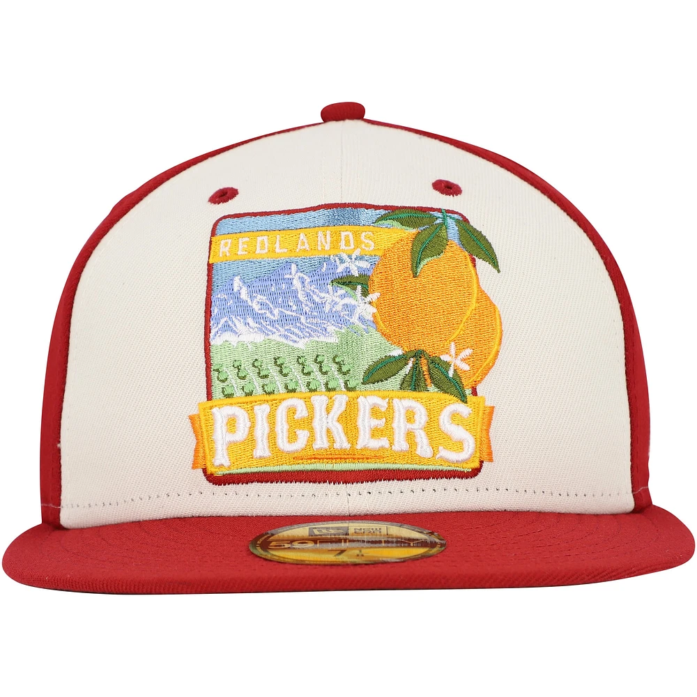 Men's New Era White/Red Inland Empire 66ers Theme Night Redlands Pickers 59FIFTY Fitted Hat