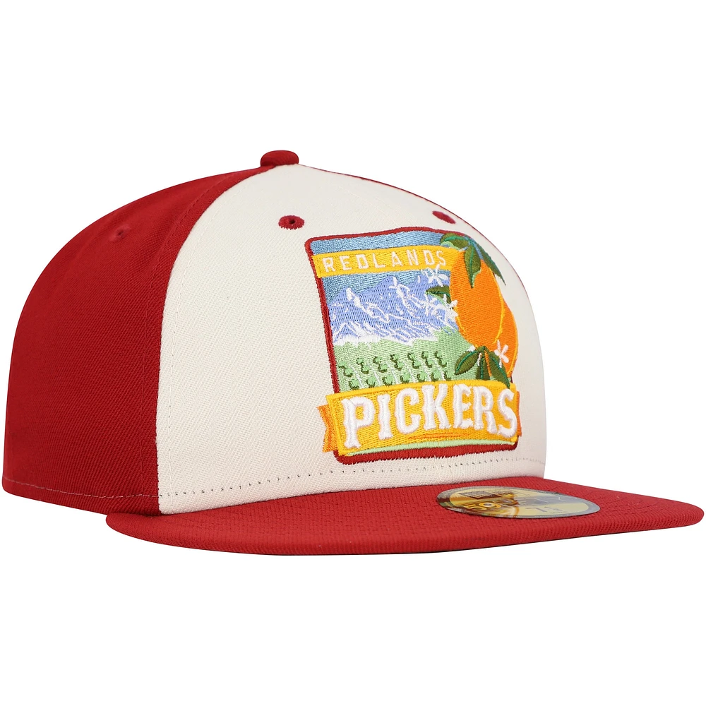 Men's New Era White/Red Inland Empire 66ers Theme Night Redlands Pickers 59FIFTY Fitted Hat