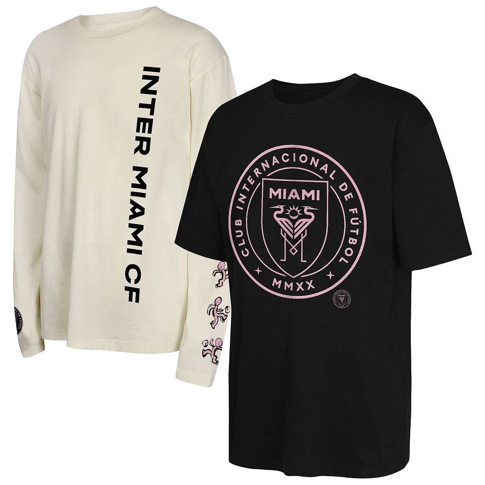 Youth Black/Tan Inter Miami CF 2-Pack Triple Dip Long Sleeve and Short T-Shirt Set