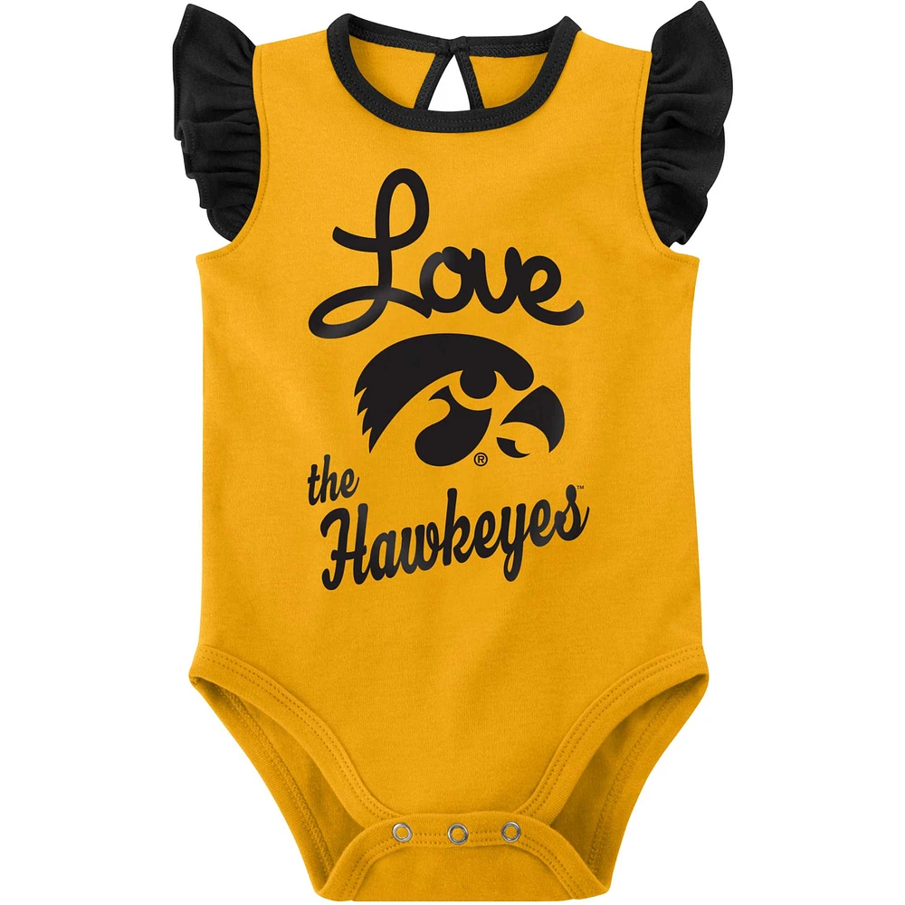 Girls Newborn & Infant Black/Gold Iowa Hawkeyes Spread the Love 2-Pack Bodysuit Set