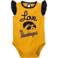 Girls Newborn & Infant Black/Gold Iowa Hawkeyes Spread the Love 2-Pack Bodysuit Set
