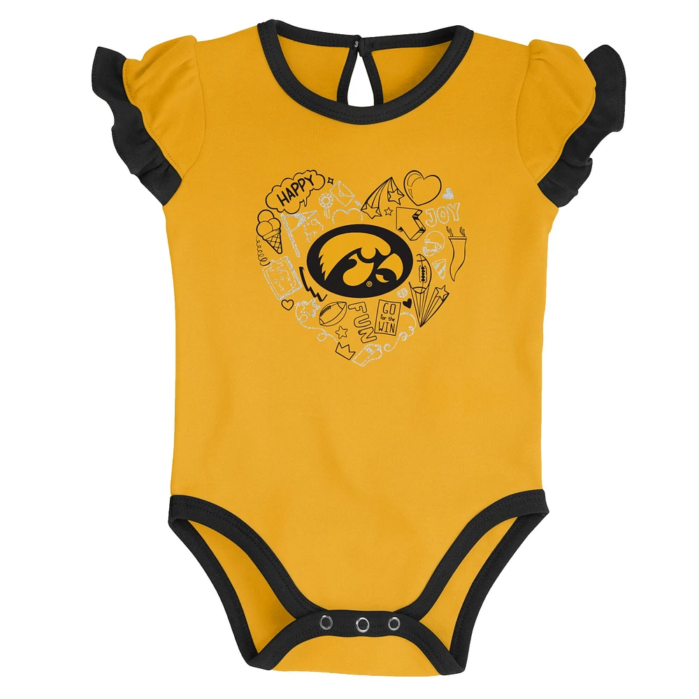 Girls Newborn & Infant Black/Gold Iowa Hawkeyes Too Much Love Two-Piece Bodysuit Set