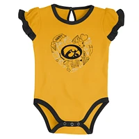 Girls Newborn & Infant Black/Gold Iowa Hawkeyes Too Much Love Two-Piece Bodysuit Set