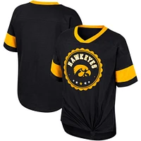 Girls Youth Colosseum Black Iowa Hawkeyes Tomika Tie-Front V-Neck T-Shirt