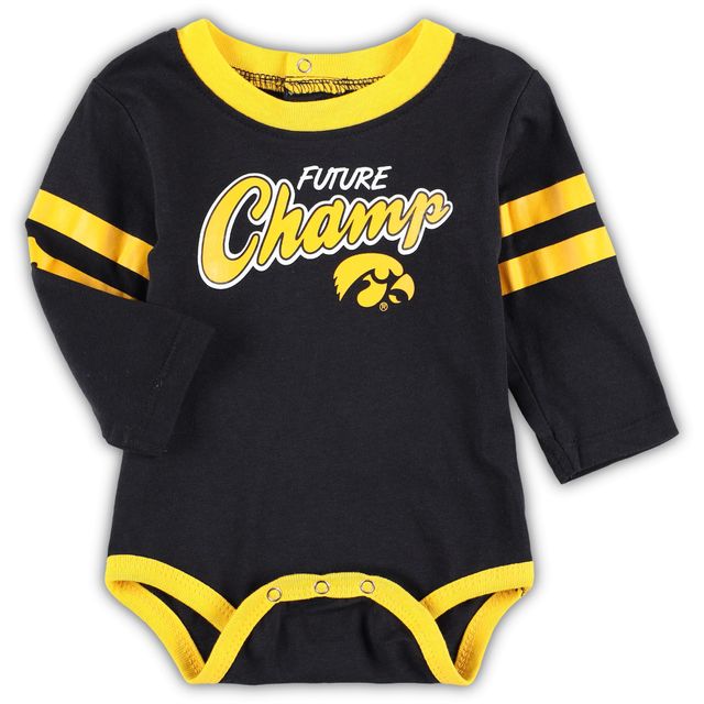 Ensemble body et pantalon de survêtement à manches longues Iowa Hawkeyes Little Kicker pour bébé noir/doré