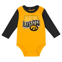 Infant Black Iowa Hawkeyes Double Up Long Sleeve Bodysuit & Pant Set