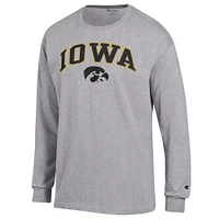 Men's Champion  Heather Gray Iowa Hawkeyes Arch Over Logo Long Sleeve T-Shirt