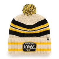 Men's '47 Natural Iowa Hawkeyes Hone Patch Cuffed Knit Hat with Pom