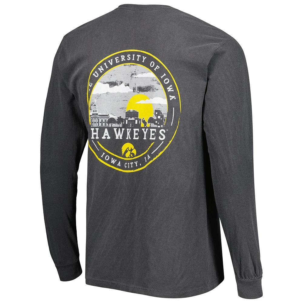 Men's Black Iowa Hawkeyes Circle Campus Scene Long Sleeve T-Shirt