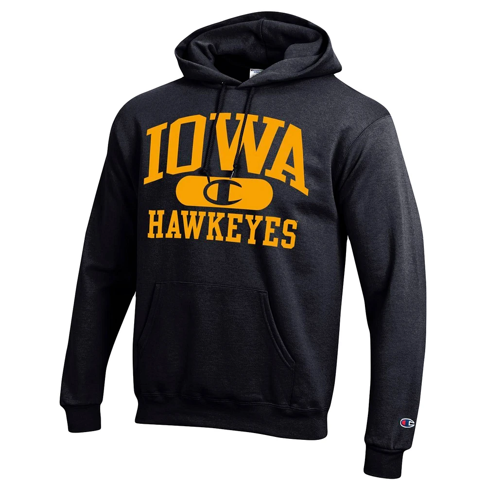 Men's Champion Black Iowa Hawkeyes Arch Pill Pullover Hoodie