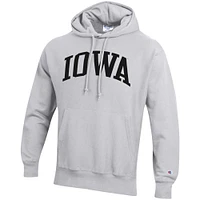 Men's Champion Heathered Gray Iowa Hawkeyes Team Arch Reverse Weave Pullover Hoodie