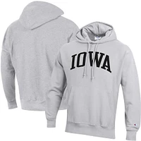 Men's Champion Heathered Gray Iowa Hawkeyes Team Arch Reverse Weave Pullover Hoodie