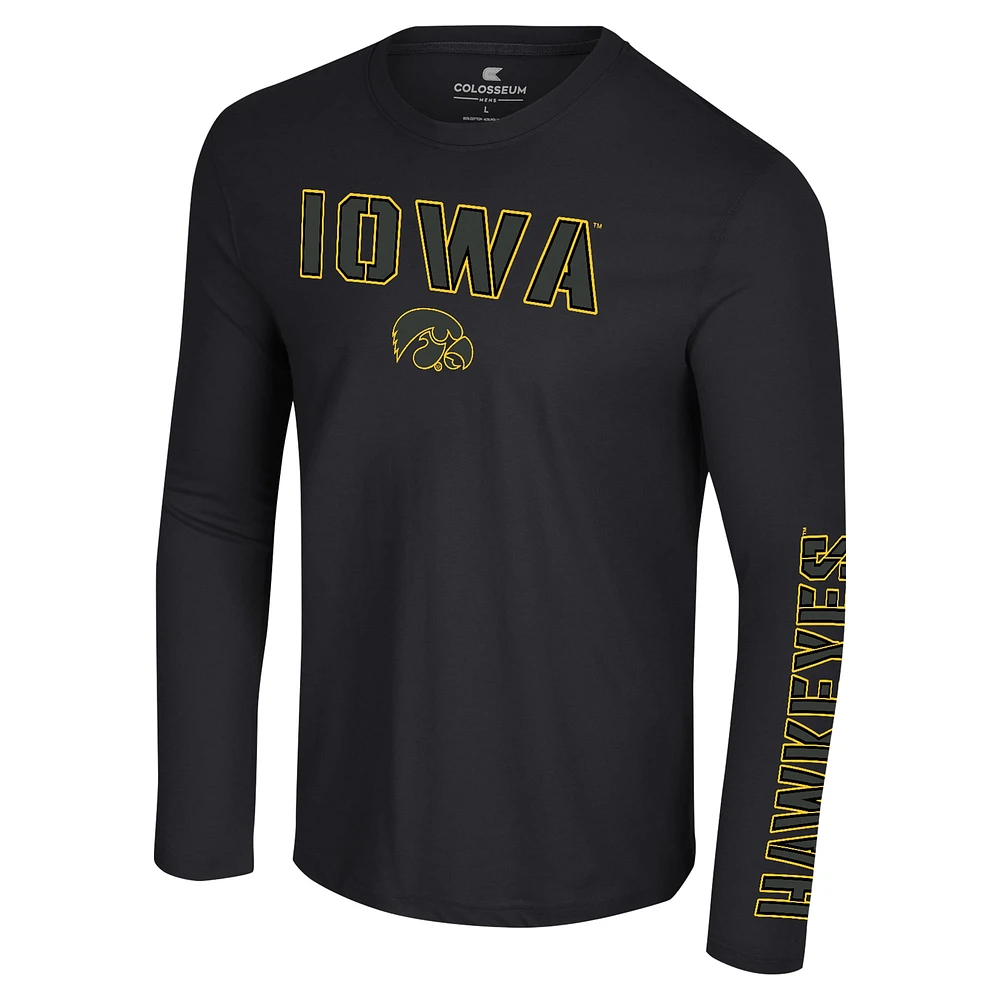 Men's Colosseum Black Iowa Hawkeyes Color Pop Active Blend 2-Hit Long Sleeve T-Shirt