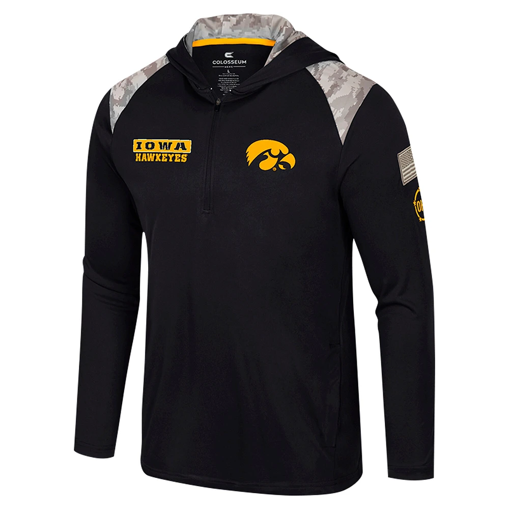 Men's Colosseum Black Iowa Hawkeyes OHT Military Appreciation Quarter-Zip Hoodie Jacket