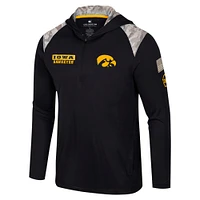Men's Colosseum Black Iowa Hawkeyes OHT Military Appreciation Quarter-Zip Hoodie Jacket