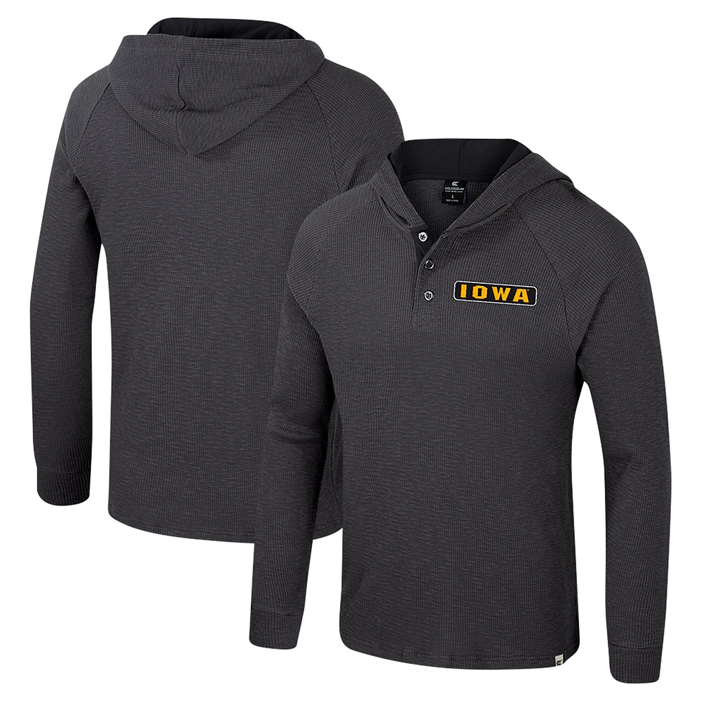 Men's Colosseum  Charcoal Iowa Hawkeyes Dujour Ralgan Long Sleeve Henley Hoodie T-Shirt