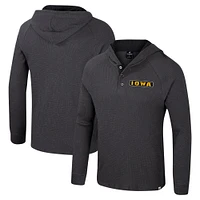 Men's Colosseum  Charcoal Iowa Hawkeyes Dujour Ralgan Long Sleeve Henley Hoodie T-Shirt