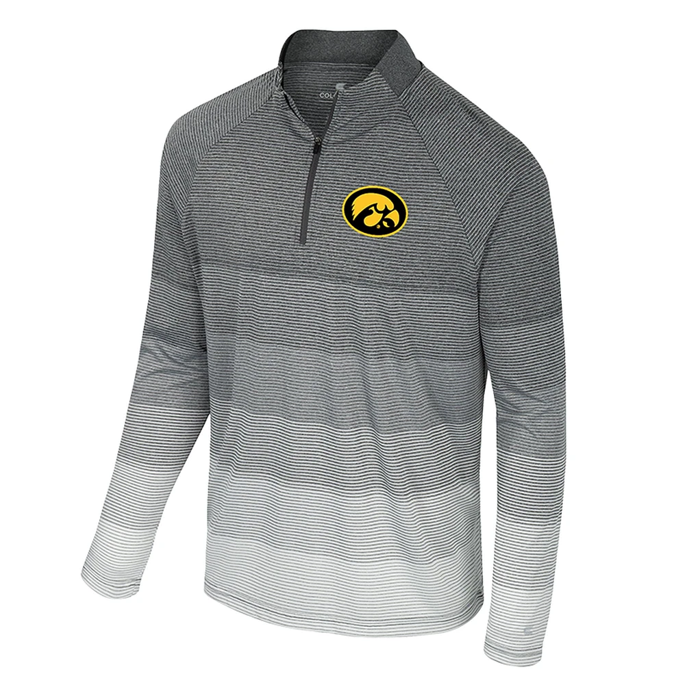 Men's Colosseum  Gray Iowa Hawkeyes AI Striped Mesh Quarter-Zip Raglan Windshirt